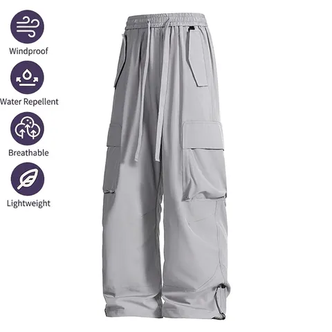Damen Polyester Elasthan Cargohose Gorpcore Hohe Taille Weites Bein Leicht Wasserabweisend Outdoor Wandern Hose