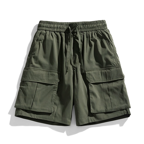 Pantaloncini Cargo da Uomo Estivi Casual Leggeri Idrorepellenti Multitasche Streetwear Shorts Vita Elastica con Coulisse