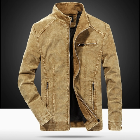 Men's Retro Washed Cotton Jacket Slim Fit Stand Collar Multi Zipper Pocket Coat Casual Vintage Outerwear For Men Autumn Spring