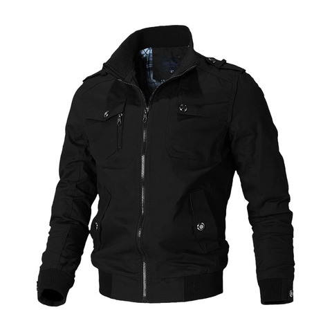 Men's Casual Military Cotton Jacket Stand Collar Multi Pocket Slim Fit Zipper Bomber Jacket Outerwear With Epaulettes