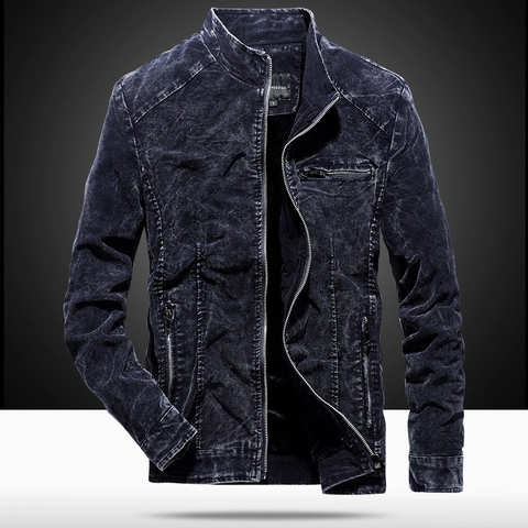 Men's Retro Washed Cotton Jacket Slim Fit Stand Collar Multi Zipper Pocket Coat Casual Vintage Outerwear For Men Autumn Spring