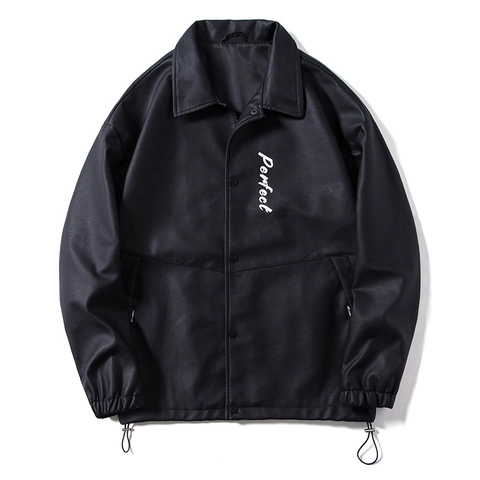 Giacca Casual Uomo In Pelle PU Colletto Rovesciato Stampa Vestibilità Ampia Spalle Cadenti Stile Streetwear Per Primavera