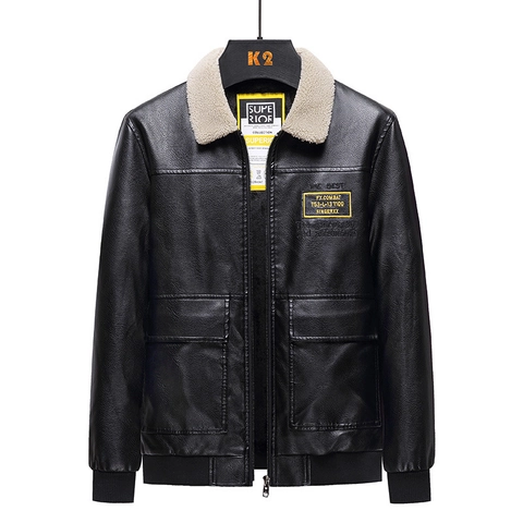 Men's Slim Fit PU Leather Jacket Fleece Lined Motorcycle Bomber Jacket Solid Color Casual Streetwear Coat Ribbed Cuffs