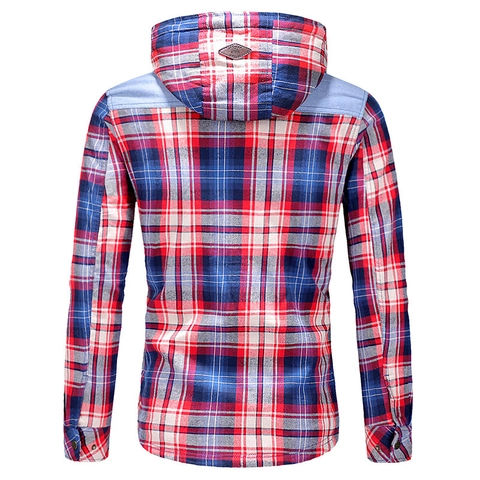 Veste Chemise à Carreaux à Capuche Doublée Polaire pour Hommes Coton Épais Chaud Hiver Décontracté Haut à Manches Longues