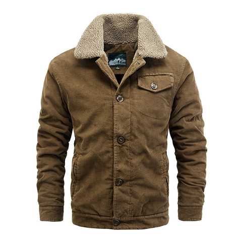 Veste en Velours Côtelé Vintage pour Hommes Doublure Polaire Chaude Col Sherpa Manteau de Travail Boutonnage Simple Décontracté Grande Taille