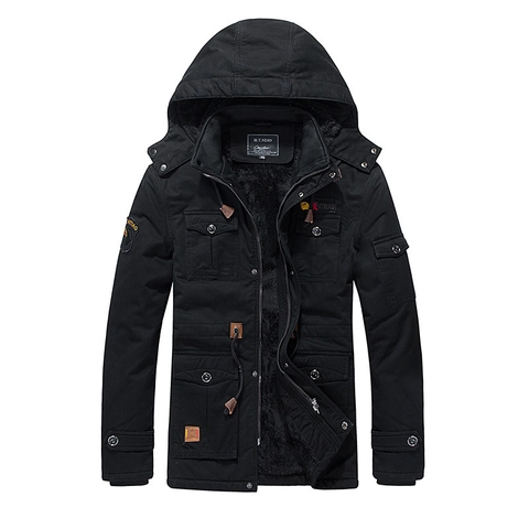Giacca da Uomo in Cotone Foderata in Pile con Cappuccio Invernale Calda Lunghezza Media Multi Tasca Parka Cappotto Casual Outdoor