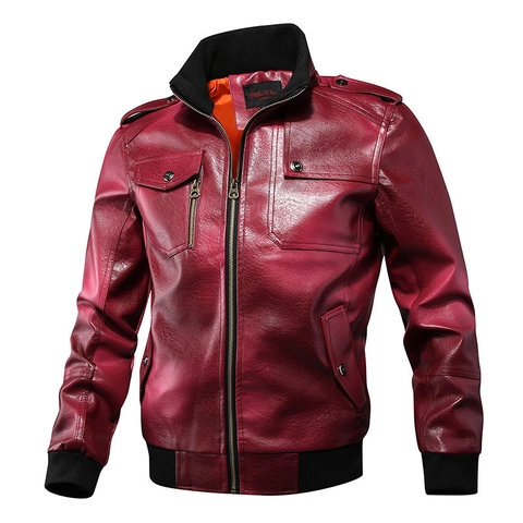 Men's Vintage PU Leather Biker Jacket Slim Fit Stand Collar Motorcycle Outerwear Retro Military Style Casual Coat
