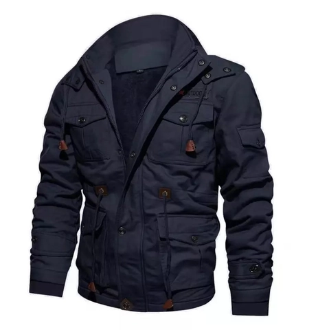 Men's Military Work Jacket Fleece Lined Hooded Winter Coat Warm Heavyweight Cotton Canvas Multi Pocket Outerwear For Men