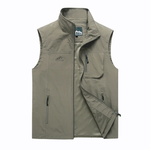 Chaleco de Ocio al Aire Libre para Hombre Cuello Alto Multi Bolsillo Forro de Malla Chaleco para Pesca Fotografía Viajes Casual