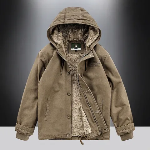 Giacca Imbottita in Cotone Invernale da Uomo Parka con Cappuccio Foderato in Pile Caldo Stile Militare Capispalla Casual Pesante