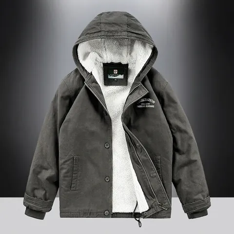 Giacca Imbottita in Cotone Invernale da Uomo Parka con Cappuccio Foderato in Pile Caldo Stile Militare Capispalla Casual Pesante