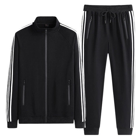 Survêtement Homme Grande Taille Tenue de Sport Décontractée en Coton Col Montant Poches Zippées Veste et Pantalon pour Printemps Automne