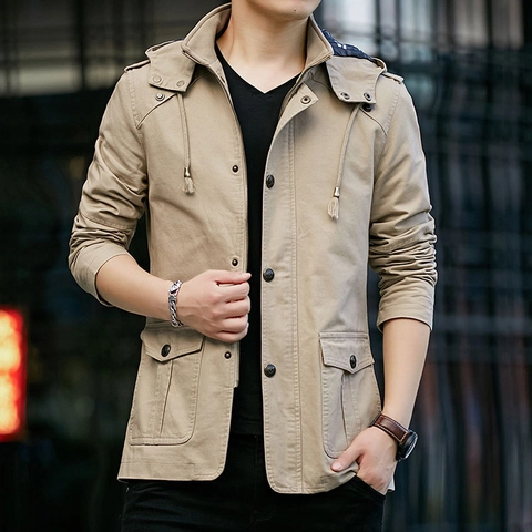 Men's Hooded Work Jacket Cotton Washed Fabric Windproof Multiple Pockets Casual Outdoor Military Cargo Coat Plaid Lining