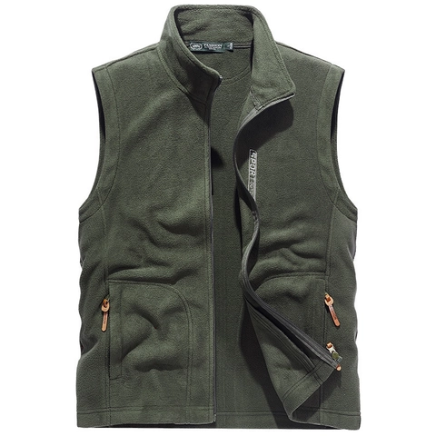 Men's Stand Collar Fleece Vest Outdoor Warm Sleeveless Jacket Zipper Pockets Solid Color Casual Polar Fleece Waistcoat