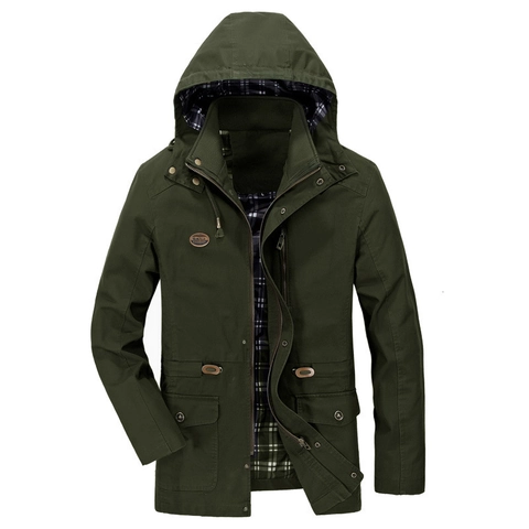 Chaqueta con Capucha de Carga Casual para Hombre de Algodón Media Longitud Cortavientos Exterior Ropa de Abrigo Color Sólido Abrigo de Moda
