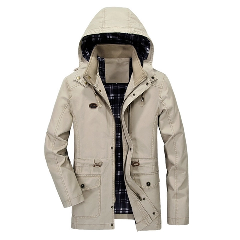 Chaqueta con Capucha de Carga Casual para Hombre de Algodón Media Longitud Cortavientos Exterior Ropa de Abrigo Color Sólido Abrigo de Moda