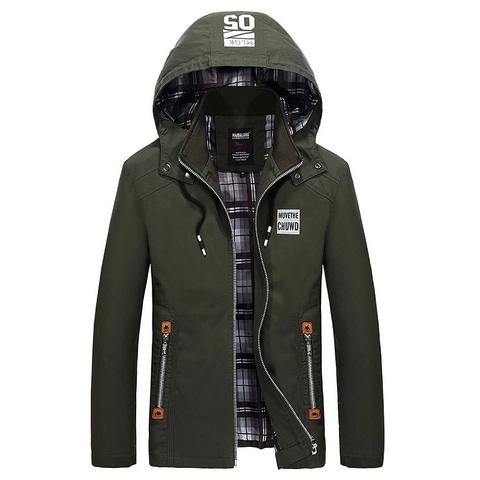 Veste à Capuche Mode pour Hommes Coupe-Vent Décontracté Coton Épaissi Poches Multiples Streetwear Manteau Avec Doublure à Carreaux