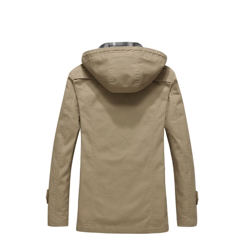 Chaqueta con Capucha de Algodón Lavado para Hombre con Forro de Cuadros Multibolsillos Estilo Militar Abrigo Casual para Hombre
