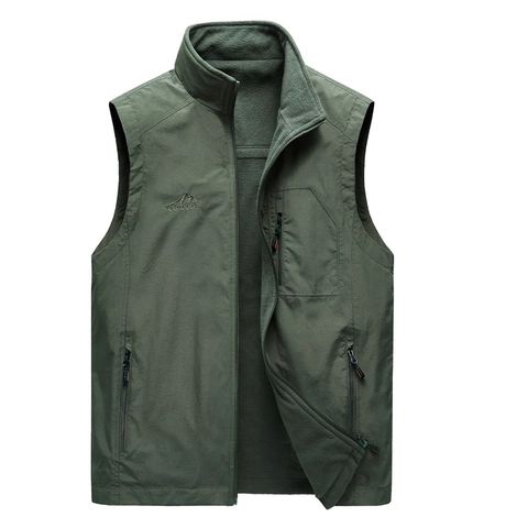 Men Outdoor Stand Collar Fleece Lined Vest Windproof Casual Multi-pocket Gilet For Hiking Fishing Sports Outerwear