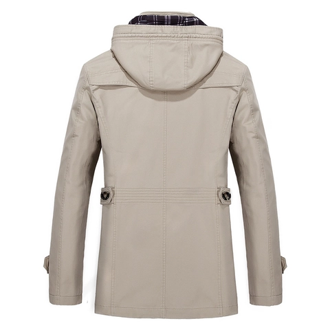 Veste Décontractée à Capuche pour Hommes Tissu en Coton Doublure à Carreaux Mi-long Manteau de Sortie Style Cargo Coupe-vent pour le Quotidien Mode Automne