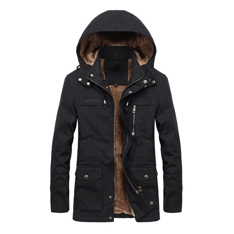 Parka da Uomo Invernale Foderato in Pile Giacca con Cappuccio Media Lunghezza Antivento Termico Cappotto Cargo Multitasche Casual