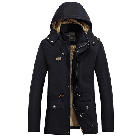 Giacca da Uomo Invernale Pesante in Tela di Cotone Con Cappuccio e Calda Fodera in Pile Casual Outdoor Parka da Lavoro