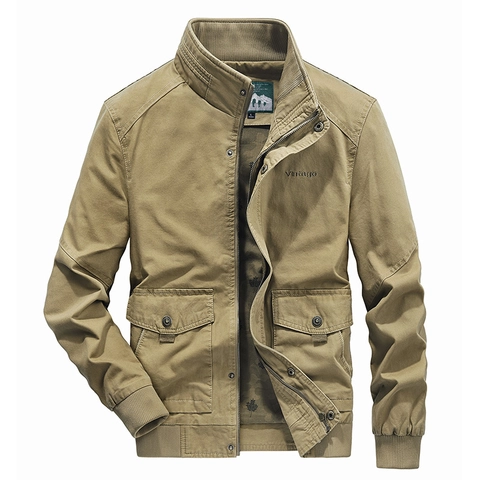 Ανδρικό Casual Βαμβακερό Σακάκι Όρθιος Γιακάς Multi Pocket Vintage Κέντημα Zip Up Retro Workwear Outerwear Για Άνοιξη Φθινόπωρο