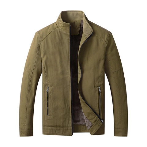 Lässige Herrenjacke Aus Baumwolle Mit Fleecefutter Stehkragen Winter Warme Winddichte Jacke Urbaner Workwear-Stil Herbst Outdoor