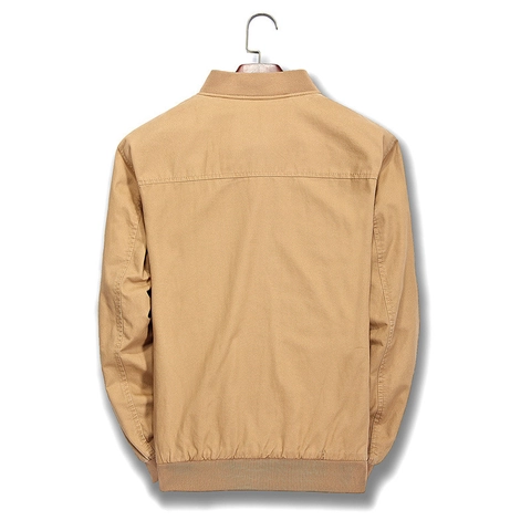 Men Casual Bomber Jacket Cotton Slim Fit Stand Collar Windproof Coat Gingham Lining Solid Color Outerwear For Men Autumn