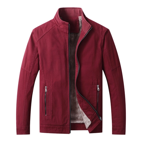 Lässige Herrenjacke Aus Baumwolle Mit Fleecefutter Stehkragen Winter Warme Winddichte Jacke Urbaner Workwear-Stil Herbst Outdoor