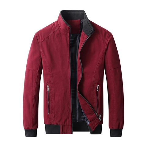 Herren Stehkragen Freizeitjacke Aus Reiner Baumwolle Slim Fit Windjacke Mit Reißverschlusstaschen Für Frühling Herbst