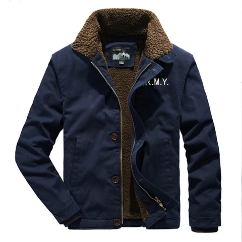 Men's Military Casual Padded Jacket With Sherpa Collar Thick Cotton Canvas Coat For Winter Outdoor Vintage Workwear Outerwear