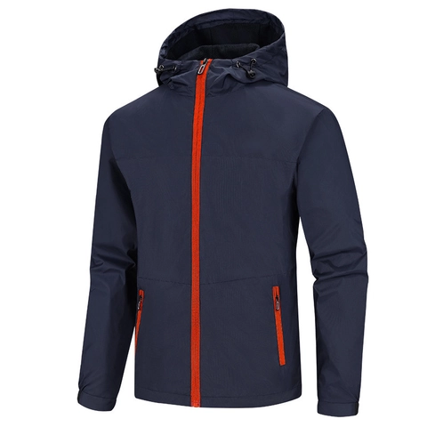Coupe-vent à Capuche pour Hommes Veste Légère en Nylon Respirant Manteau à Fermeture Éclair Contrastée pour Sport de Plein Air Décontracté