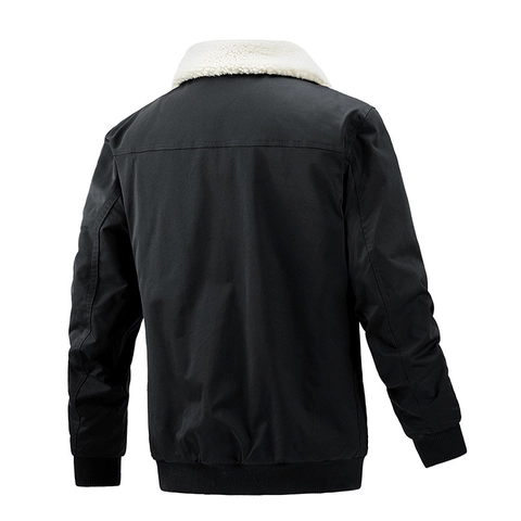 Men Flight Bomber Jacket Windproof Padded Coat With Lamb Wool Collar Orange Quilted Lining Winter Thermal Casual Workwear