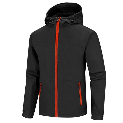 Coupe-vent à Capuche pour Hommes Veste Légère en Nylon Respirant Manteau à Fermeture Éclair Contrastée pour Sport de Plein Air Décontracté