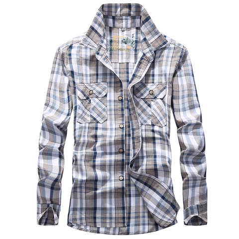 Camicia Casual a Quadri da Uomo Manica Lunga Cotone Doppie Tasche Chiusura a Bottoni Vestibilità Larga Camicia a Quadri Moda