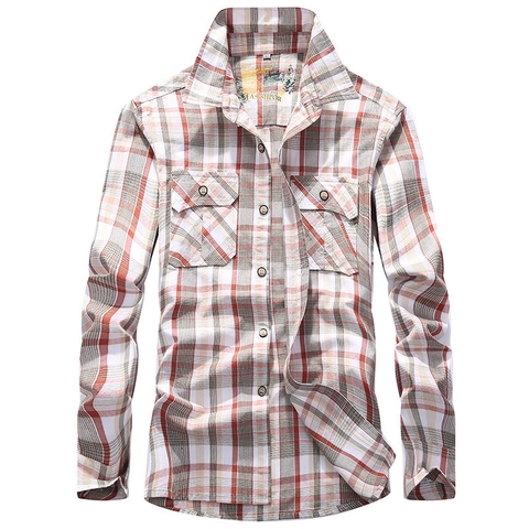 Camicia Casual a Quadri da Uomo Manica Lunga Cotone Doppie Tasche Chiusura a Bottoni Vestibilità Larga Camicia a Quadri Moda
