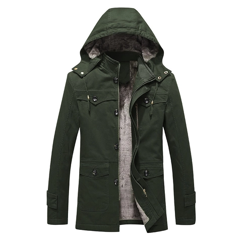 Herren Winter Kapuzen Parka Jacke Baumwolle Fleecegefüttert Windjacke Mittellang Oberbekleidung Mantel Für Outdoor Casual Mehrere Taschen Militärstil
