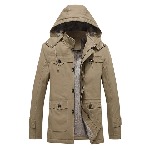 Herren Winter Kapuzen Parka Jacke Baumwolle Fleecegefüttert Windjacke Mittellang Oberbekleidung Mantel Für Outdoor Casual Mehrere Taschen Militärstil