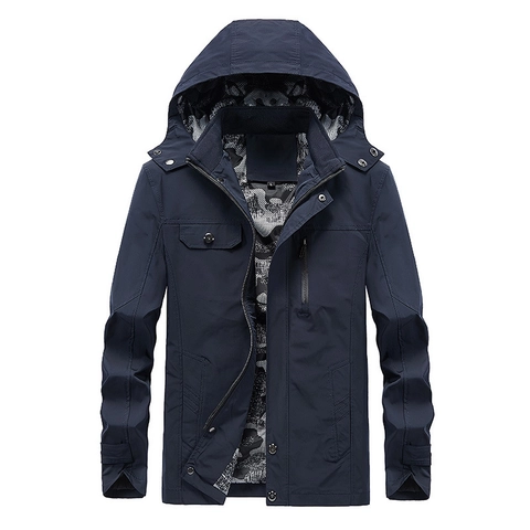Heren Casual Kapuzenjacke Winddicht Polyester Mittellang Oberbekleidung Mit Tarnfutter Für Herbst Urban Fashion Jacke