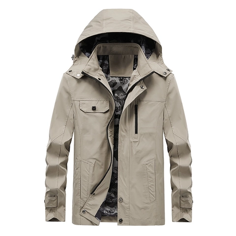 Heren Casual Kapuzenjacke Winddicht Polyester Mittellang Oberbekleidung Mit Tarnfutter Für Herbst Urban Fashion Jacke