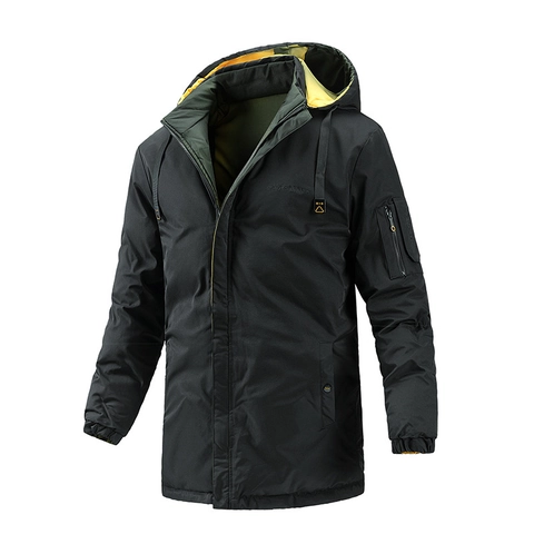 Men Winter Mid-Length Padded Jacket Reversible Hooded Parka Windproof Warm Outdoor Casual Padded Coat Men Clothing