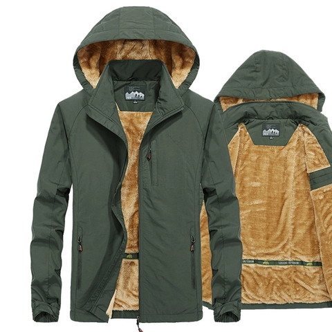 Giacca Invernale Calda Foderata in Pile da Uomo Antivento All'aperto con Cappuccio Tinta Unita Cappotto Termico Ispessito Taglie Forti