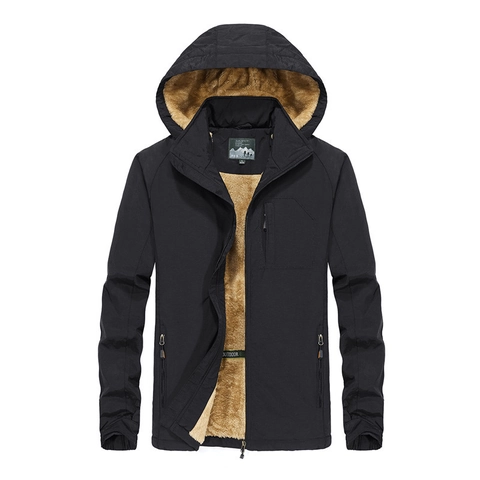 Giacca Invernale Calda Foderata in Pile da Uomo Antivento All'aperto con Cappuccio Tinta Unita Cappotto Termico Ispessito Taglie Forti