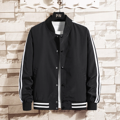 Giacca da Baseball Casual da Uomo con Strisce a Contrasto Bomber Collo Rialzato Manica Lunga Capispalla Sportivi Cappotto