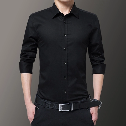 Herren Langarmhemd Baumwollmischung Slim Fit Einfarbig Business Casual Top Für Frühling Herbst Arbeit Büro Kleid Kleidung