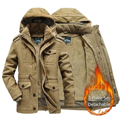 Chaqueta Acolchada de Invierno para Hombre con Forro Desmontable Parka Cálida de Longitud Media con Capucha