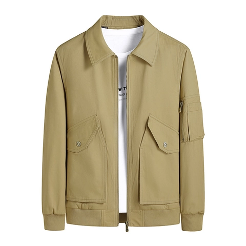 Men's Cargo Jacket Pure Cotton Washed Lapel Workwear Casual Bomber Coat With Multi Pockets For Spring Autumn Outdoor Fashion Outwear