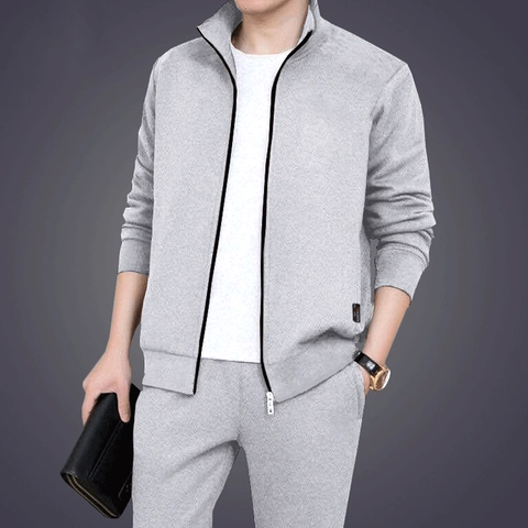 Ensemble de Survêtement de Sport pour Hommes Deux Pièces Polyester Col Montant Veste Zippée et Pantalon Jogging Casual