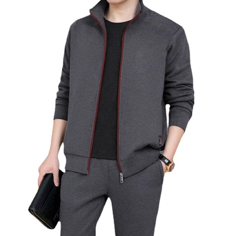 Ensemble de Survêtement de Sport pour Hommes Deux Pièces Polyester Col Montant Veste Zippée et Pantalon Jogging Casual